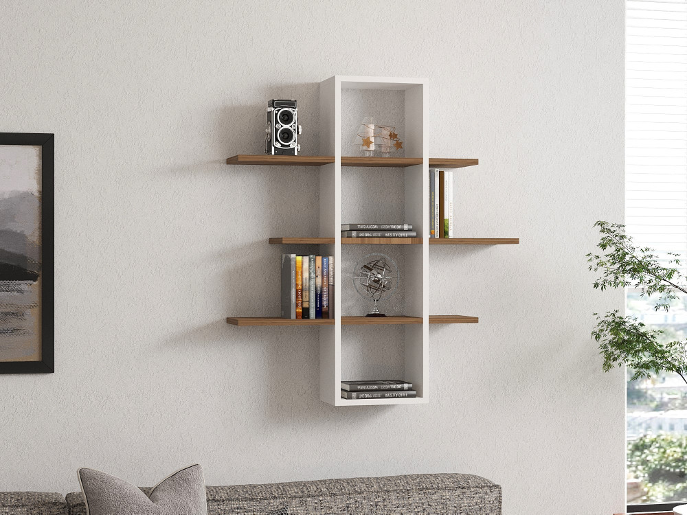 Étagère murale en bois "Ardo" - 96 x 19 x 101 cm - Noyer, Blanc
