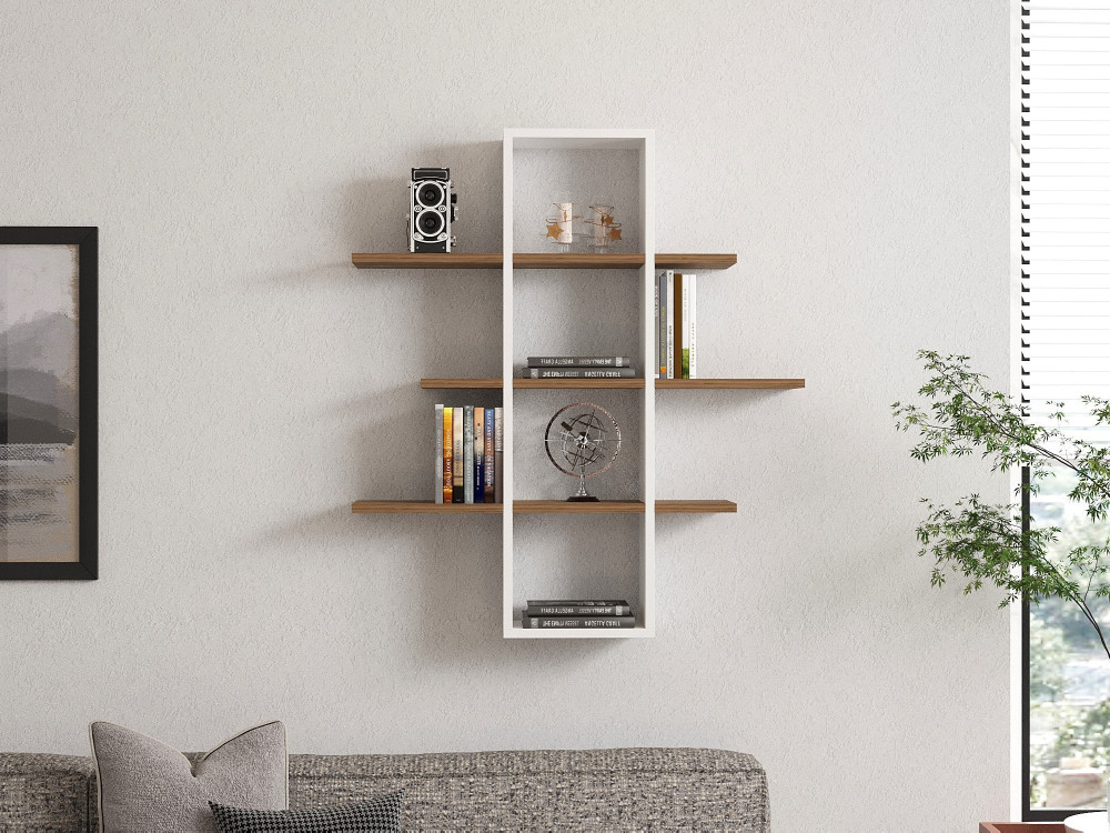 Étagère murale en bois "Ardo" - 96 x 19 x 101 cm - Noyer, Blanc
