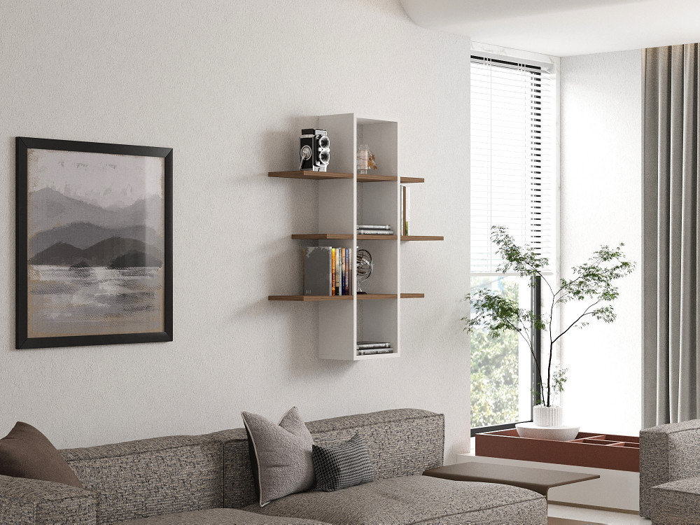 Étagère murale en bois "Ardo" - 96 x 19 x 101 cm - Noyer, Blanc