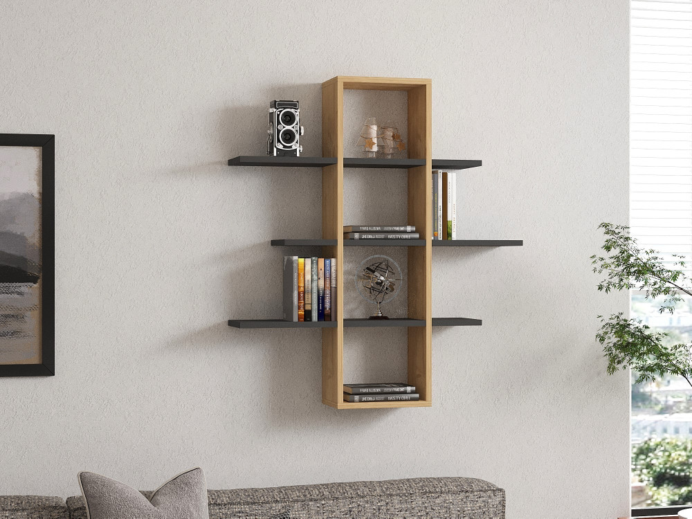 Étagère murale en bois "Ardo" - 96 x 19 x 101 cm - Saphir, Anthracite