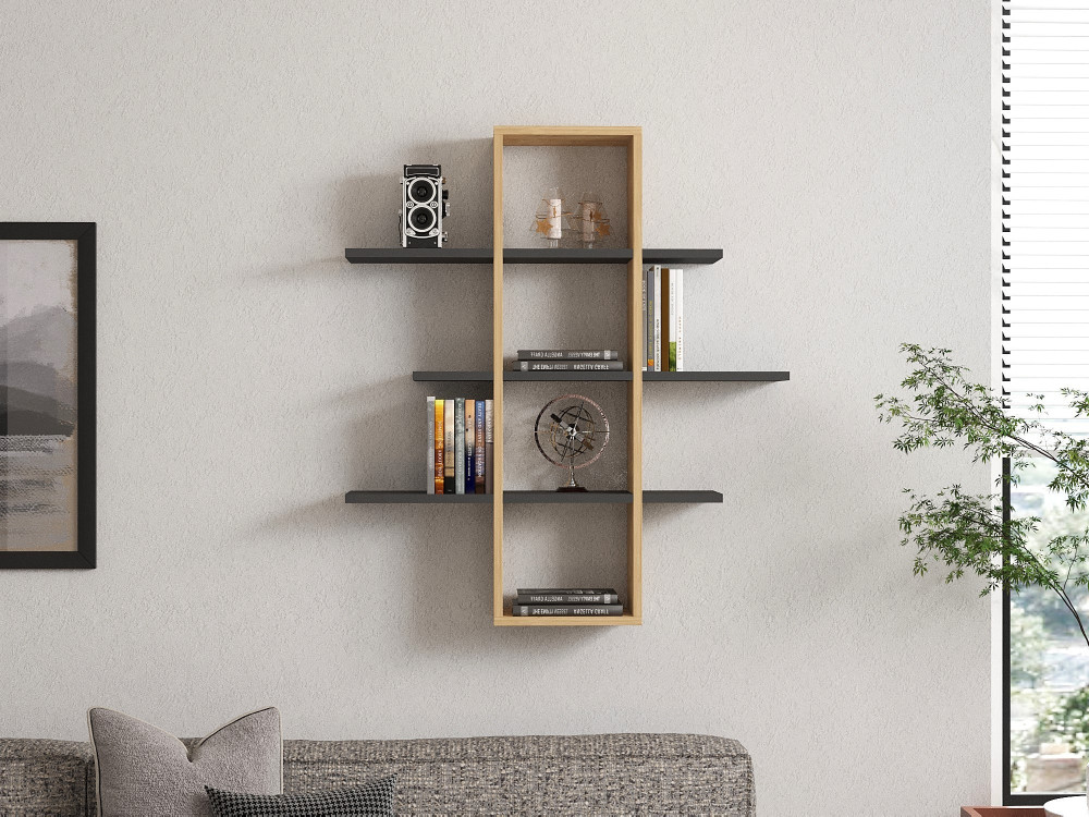 Étagère murale en bois "Ardo" - 96 x 19 x 101 cm - Saphir, Anthracite
