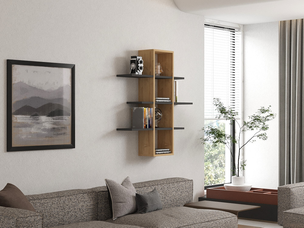 Étagère murale en bois "Ardo" - 96 x 19 x 101 cm - Saphir, Anthracite