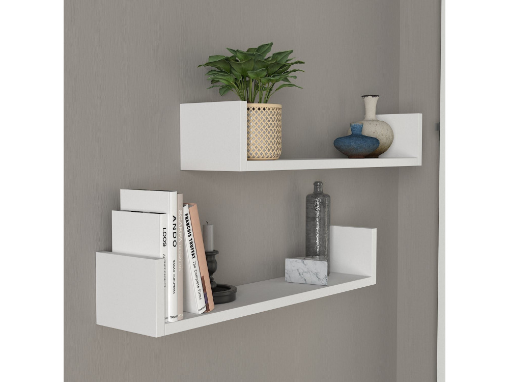 Étagère murale en bois "Iris" - 63 x 14 x 14 cm - Blanc