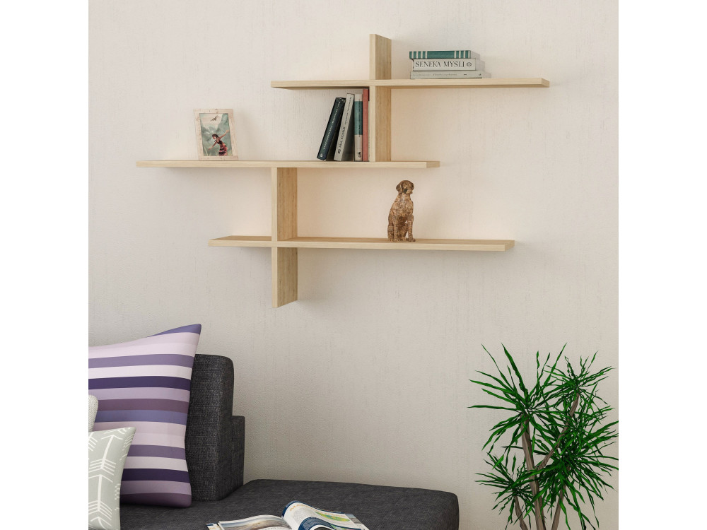 Étagère murale en bois "Leo" - 123 x 22 x 80 cm - Chêne