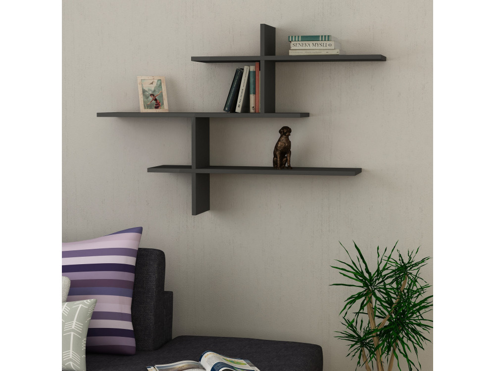 Étagère murale en bois "Leo" - 123 x 22 x 80 cm - Anthracite
