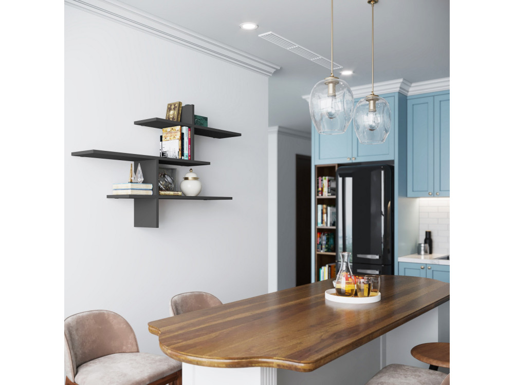 Étagère murale en bois "Leo" - 123 x 22 x 80 cm - Anthracite