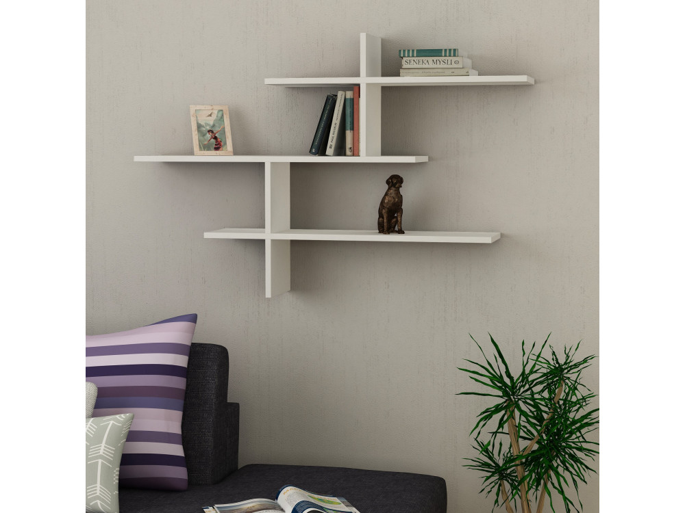 Étagère murale en bois "Leo" - 123 x 22 x 80 cm - Blanc
