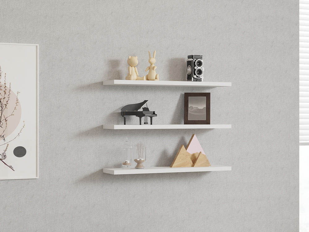 Lot de 3 étagères murales en bois "Boss" - 60 x 1 x 14 cm  - Blanc