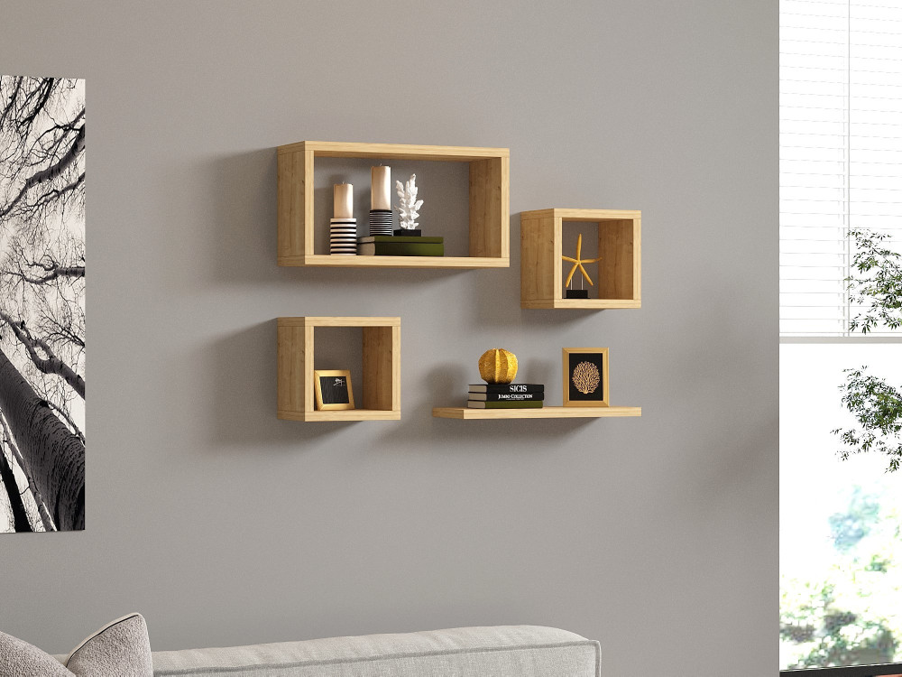 Lot de 4 étagères murales en bois "Babi" - 43 x 15 x 23 cm - Beige