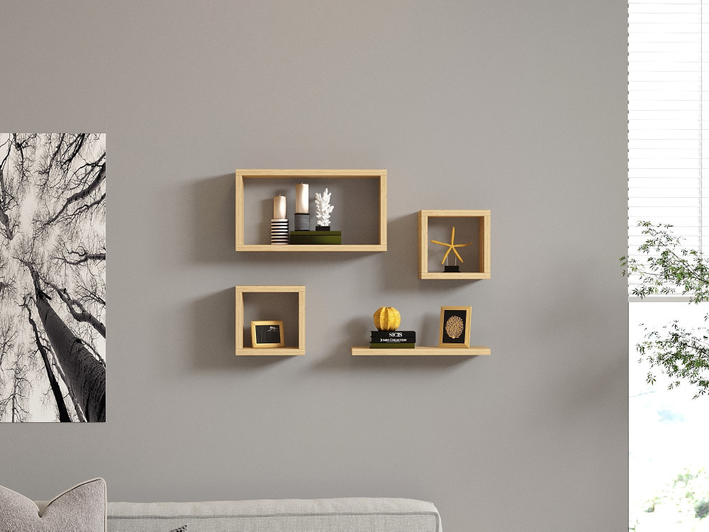 Lot de 4 étagères murales en bois "Babi" - 43 x 15 x 23 cm - Beige