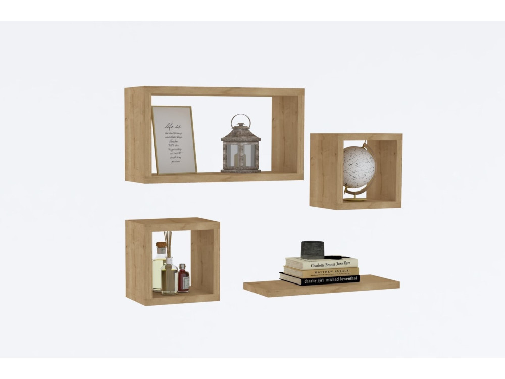 Lot de 4 étagères murales en bois "Babi" - 43 x 15 x 23 cm - Beige
