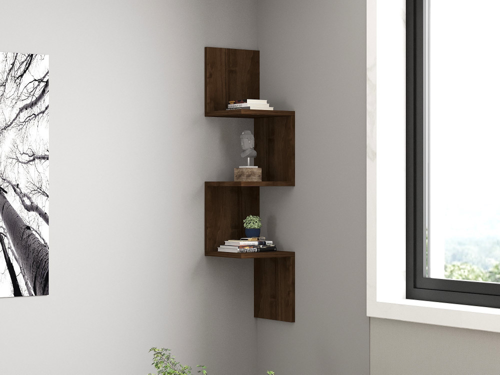 Étagère murale en bois "Zikzak" - 25 x 25 x 105 cm - Noyer