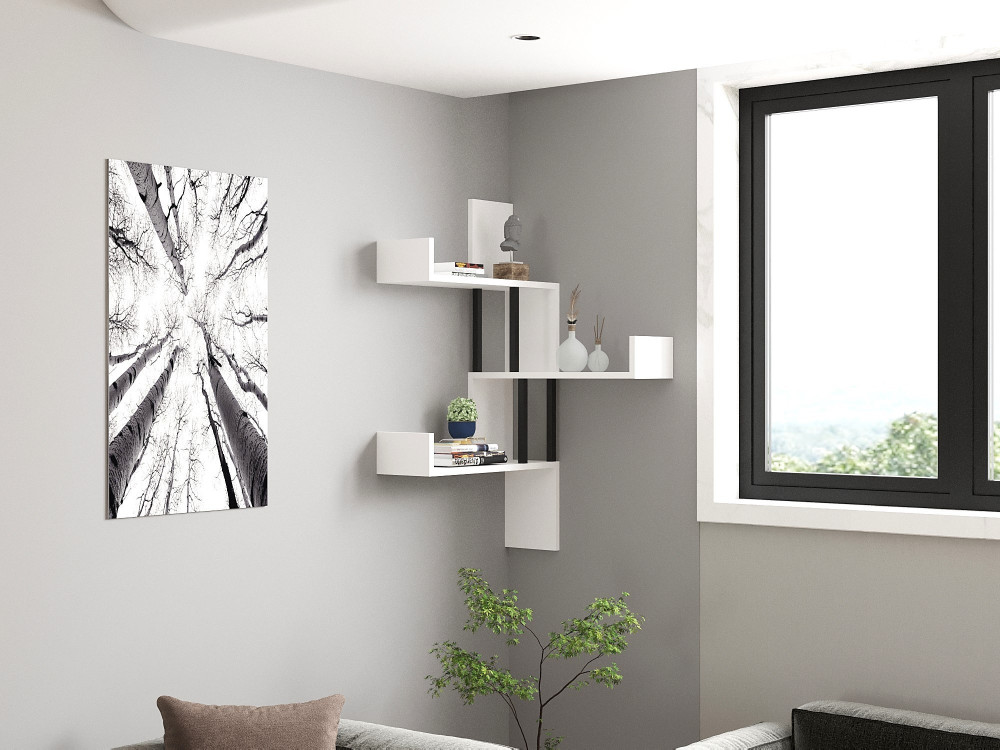 Étagère murale en bois "Bombe" - 60 x 20 x 105 cm - Blanc