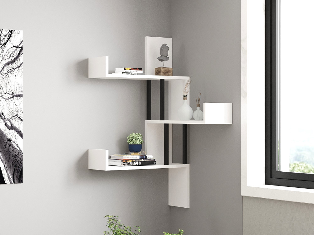 Étagère murale en bois "Bombe" - 60 x 20 x 105 cm - Blanc