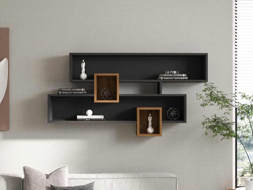Étagère murale en bois "Karen" - 120 x 22 x 75 cm - NoyerAnthracite
