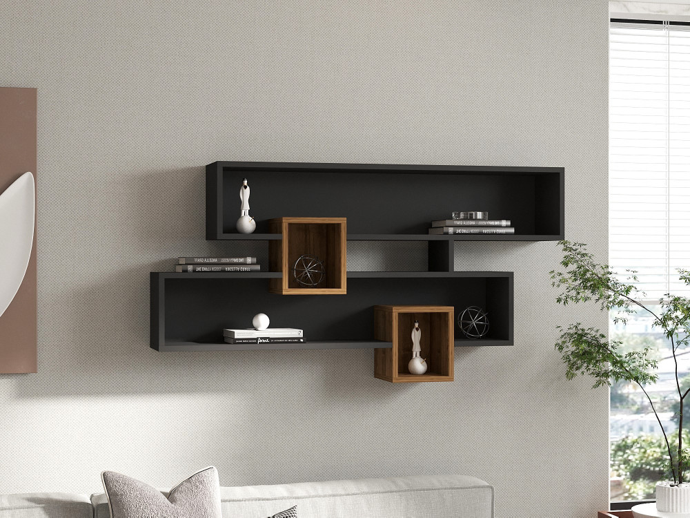 Étagère murale en bois "Karen" - 120 x 22 x 75 cm - NoyerAnthracite