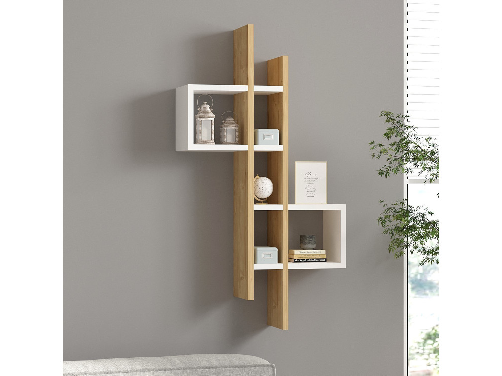 Étagère murale en bois "Emse" - 53 x 19 x 108 cm - Chêne SaphirBlanc