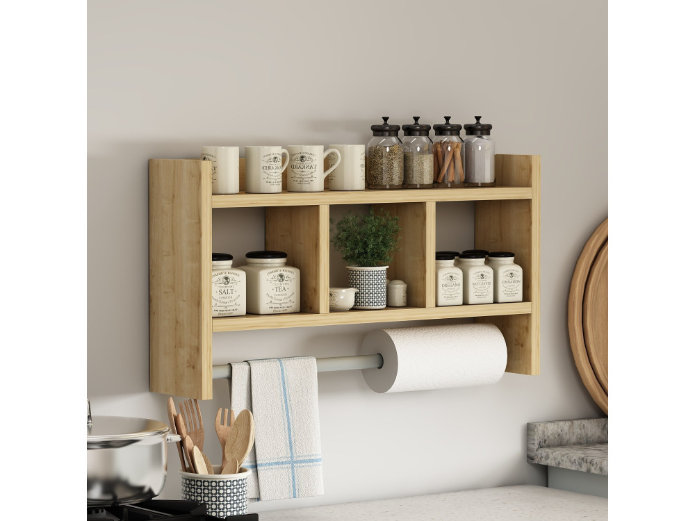 Étagère murale en bois "Asya" - 63 x 14 x 35 cm - Beige