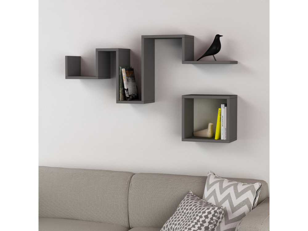Étagère murale en bois "Follow" - 116 x 20 x 45 cm - Gris anthracite