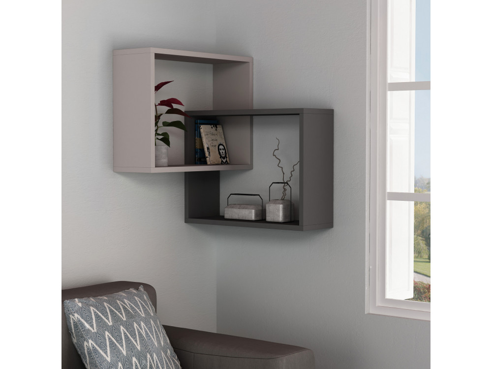 Lot de 2 étagères murales d'angle en bois "Ring" - 68 x 60 x 68 cm - Moka clair