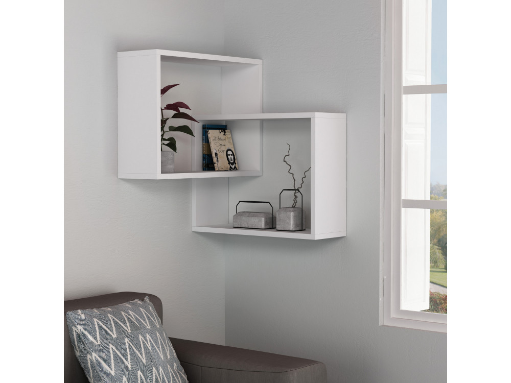 Lot de 2 étagères murales d'angle en bois "Ring" - 68 x 60 x 68 cm - Blanc
