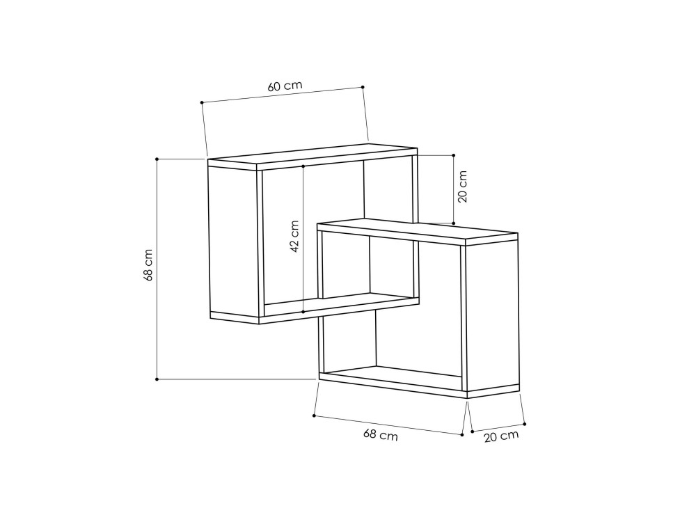 Lot de 2 étagères murales d'angle en bois "Ring" - 68 x 60 x 68 cm - Blanc