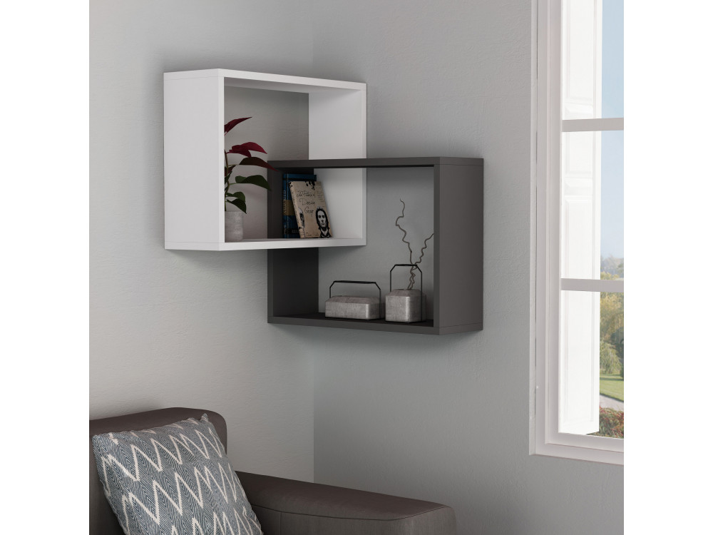 Lot de 2 étagères murales d'angle en bois "Ring" - 68 x 60 x 68 cm - Gris anthracite