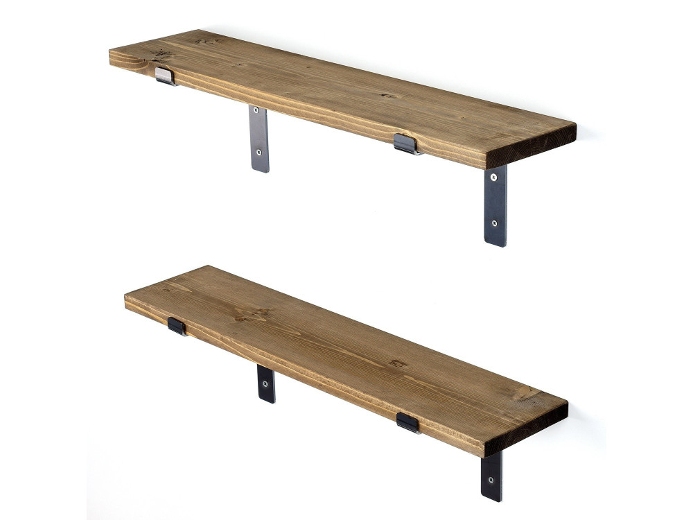 Lot de 2 étagères murales en bois en bois "Looby" - 60 x 14 x 16 cm - Marron