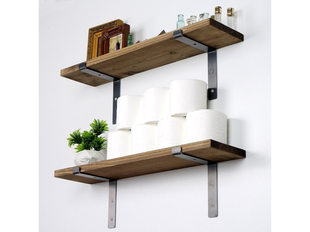 Lot de 2 étagères murales en bois en bois "Looby" - 60 x 14 x 16 cm - Marron