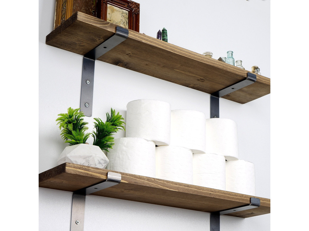 Lot de 2 étagères murales en bois en bois "Looby" - 60 x 14 x 16 cm - Marron