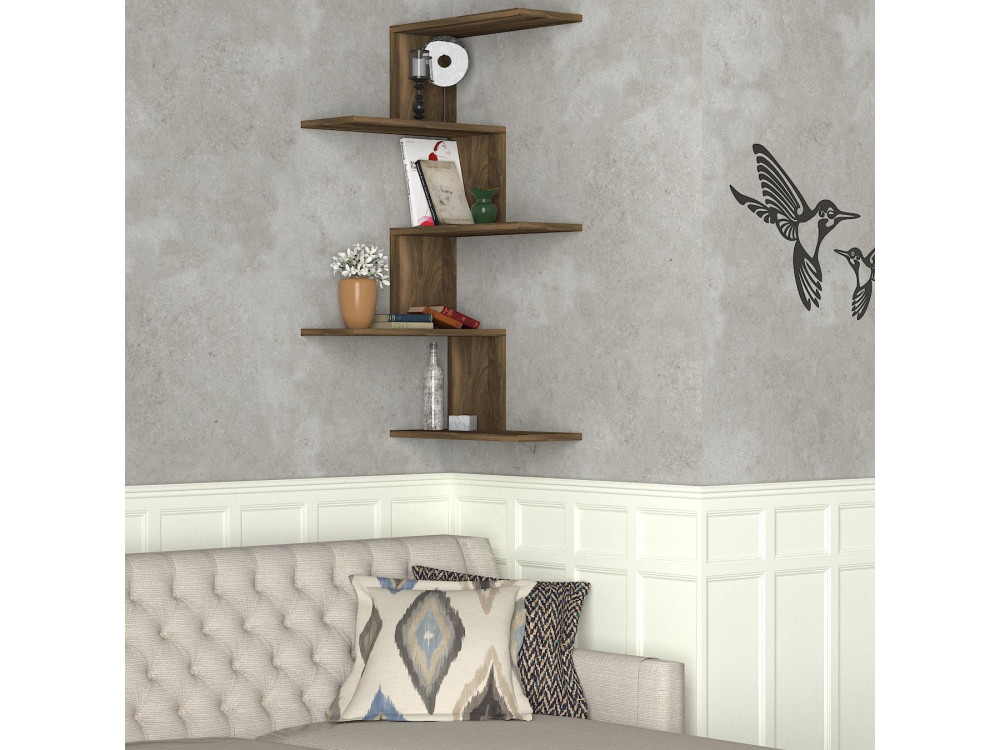Étagère d'angle murale en bois "Caniko" - 51 x 29 x 109 cm - Marron