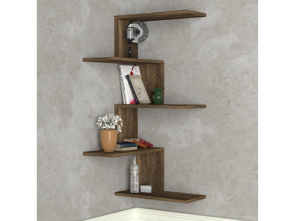 Étagère d'angle murale en bois "Caniko" - 51 x 29 x 109 cm - Marron