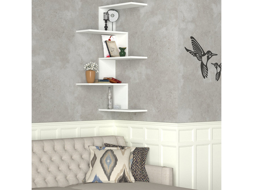 Étagère d'angle murale en bois "Caniko" - 51 x 29 x 109 cm - Blanc