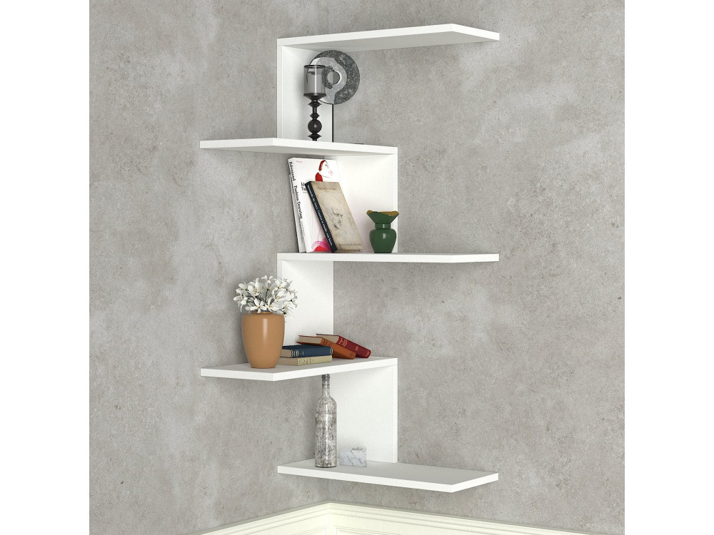Étagère d'angle murale en bois "Caniko" - 51 x 29 x 109 cm - Blanc