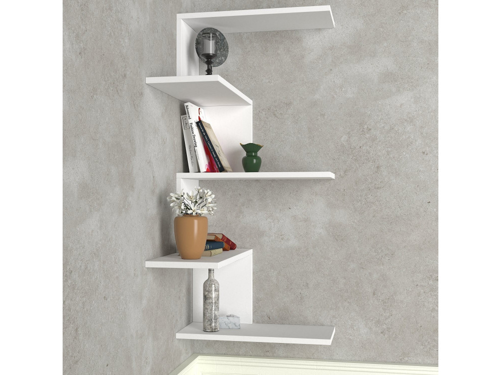 Étagère d'angle murale en bois "Caniko" - 51 x 29 x 109 cm - Blanc