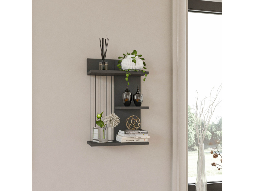 Étagère murale en bois "Kinik" - 40 x 19 x 60 cm - Gris anthracite