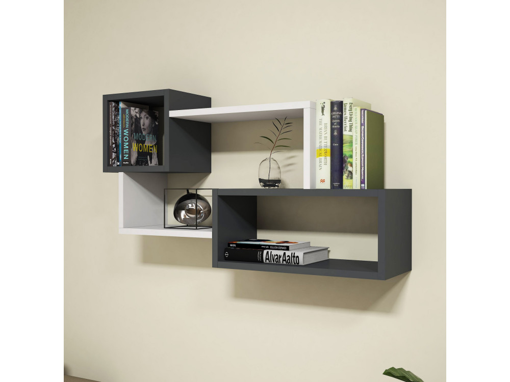 Étagère murale en bois "Afro" - 90 x 20 x 51 cm - Gris anthracite