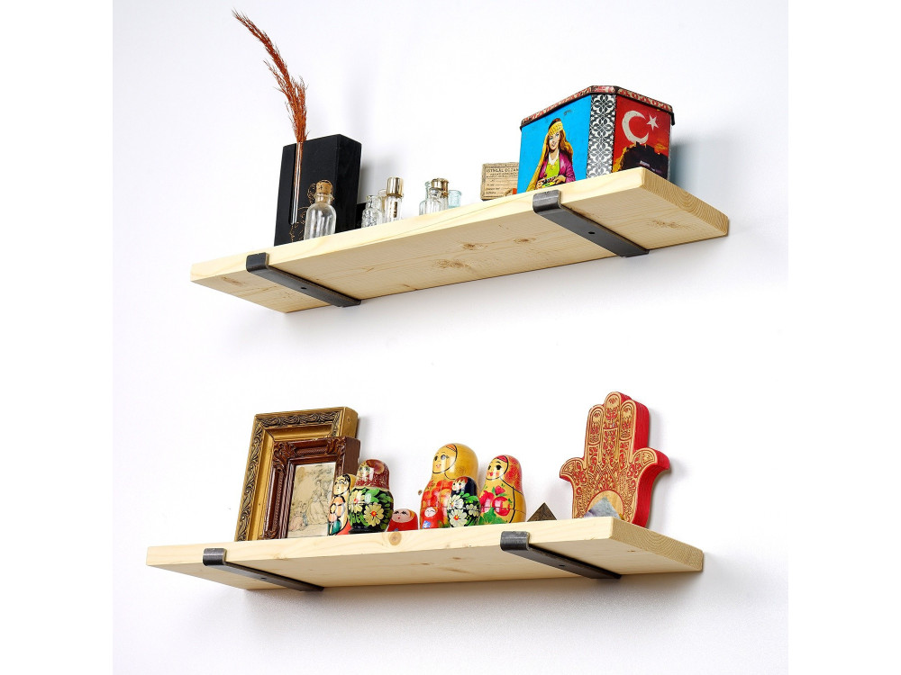 Lot de 2 étagères murales en bois en bois "LAM008" - 60 x 14 x 16 cm - Beige