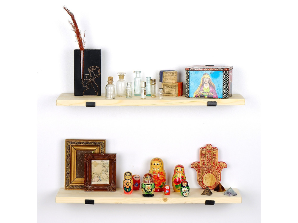 Lot de 2 étagères murales en bois en bois "LAM008" - 60 x 14 x 16 cm - Beige