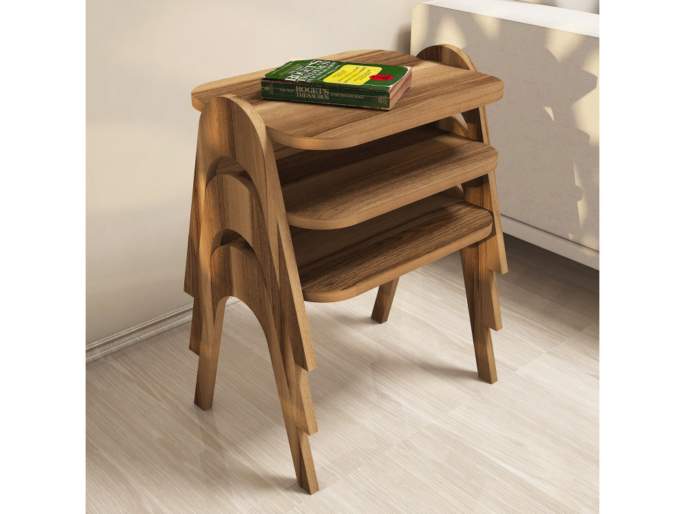 Lot de 3 tables basses gigognes en bois "Paris" - 48 x 35 x 72 cm - Marron