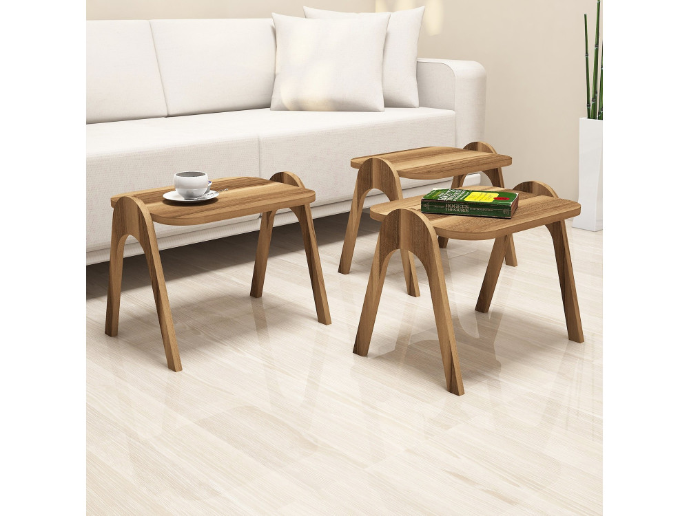 Lot de 3 tables basses gigognes en bois "Paris" - 48 x 35 x 72 cm - Marron