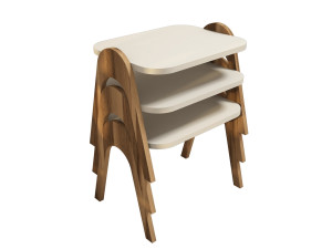Lot de 3 tables basses gigognes en bois "Paris" - 48 x 35 x 72 cm - Crème
