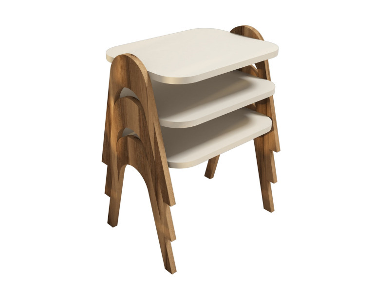 Lot de 3 tables basses gigognes en bois "Paris" - 48 x 35 x 72 cm - Crème
