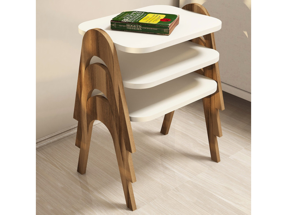 Lot de 3 tables basses gigognes en bois "Paris" - 48 x 35 x 72 cm - Crème