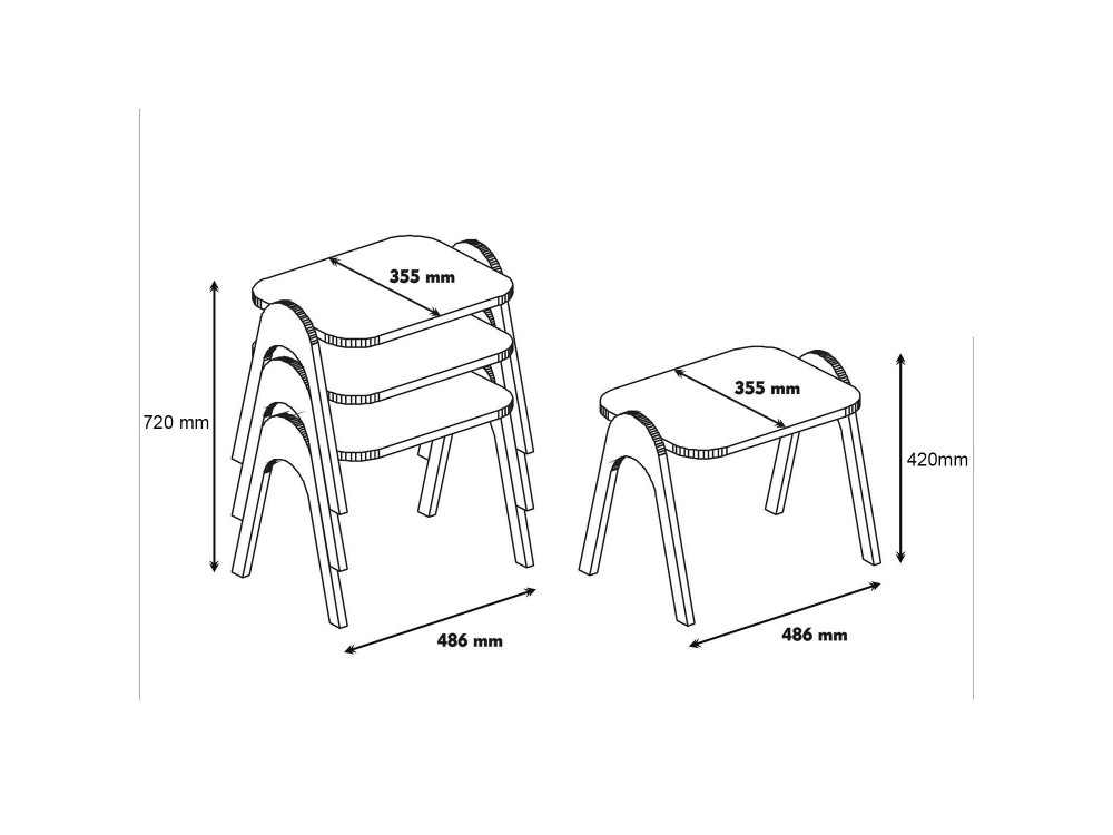 Lot de 3 tables basses gigognes en bois "Paris" - 48 x 35 x 72 cm - Crème