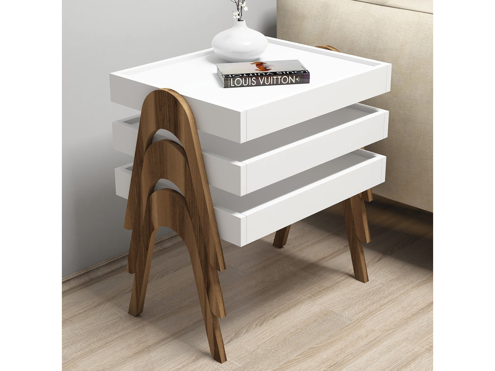 Lot de 3 tables basses gigognes en bois "Roma" - 53 x 40 x 64 cm - Blanc