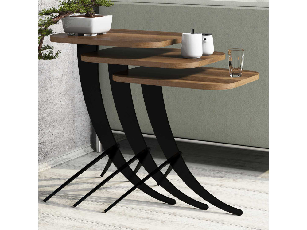 Lot de 3 tables basses gigognes en bois "Pion" - 45 x 35 x 60 cm - Marron