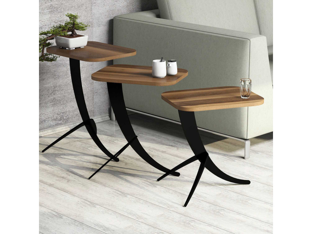 Lot de 3 tables basses gigognes en bois "Pion" - 45 x 35 x 60 cm - Marron