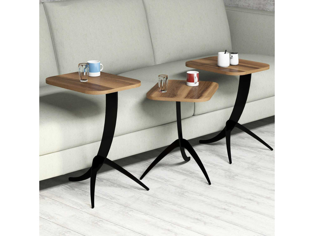 Lot de 3 tables basses gigognes en bois "Pion" - 45 x 35 x 60 cm - Marron