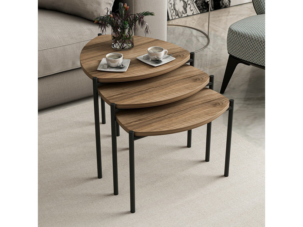 Lot de 3 tables basses gigognes en bois "Lenny" - 45 x 45 x 45 cm - Marron